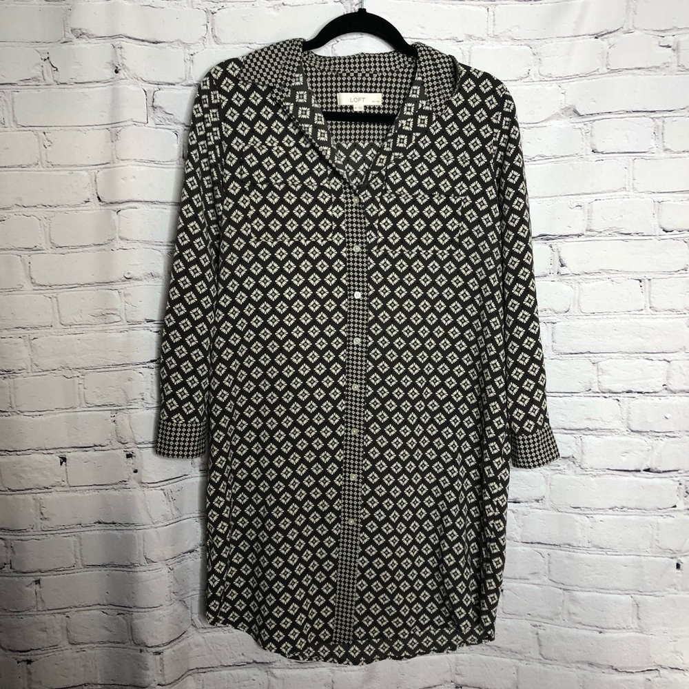 Loft-Gray & Black Geometric Patterned Shirt Sheat… - image 1